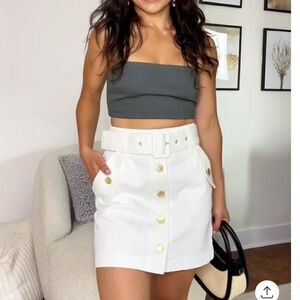 NWT Jennee’ Naylor Plus Size White Denim Button Mini Skirt Oversized Belt - 18